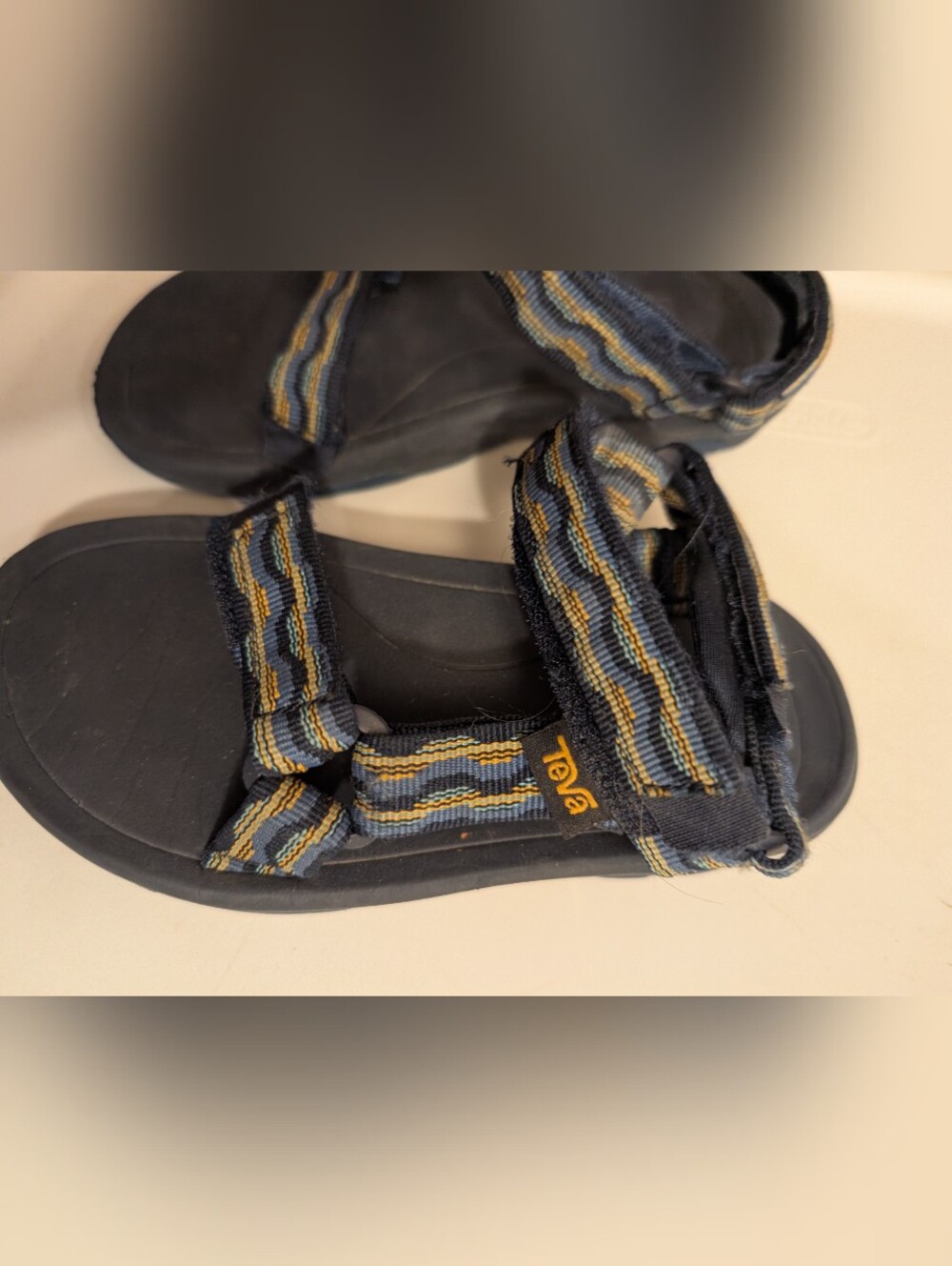 Kids Teva Strappy Sport Sandals in Navy with Yellow Stripe